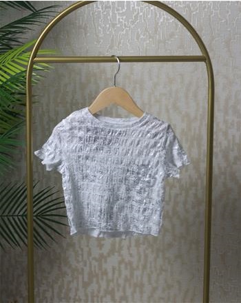 Orjinal marka Gri Varaklı Crop Bluz 