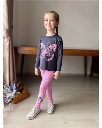 kelebek fitilli kız tayt takım pembe