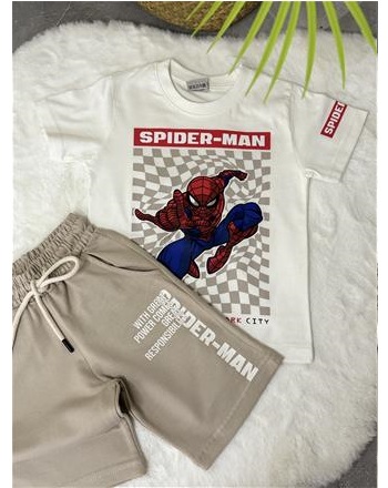 Spiderman şort takım vizon